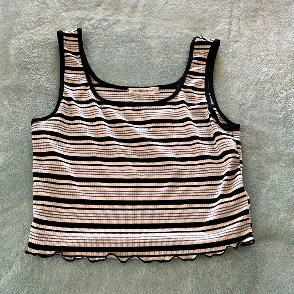 Caution to the Wind Black/White/Gray Crop Tank Top